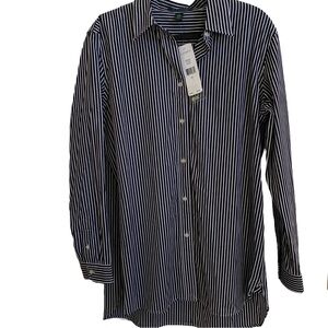 NWT 🖤 Lauren Ralph Lauren Black & White Striped Button Down Long-Sleeved Blouse